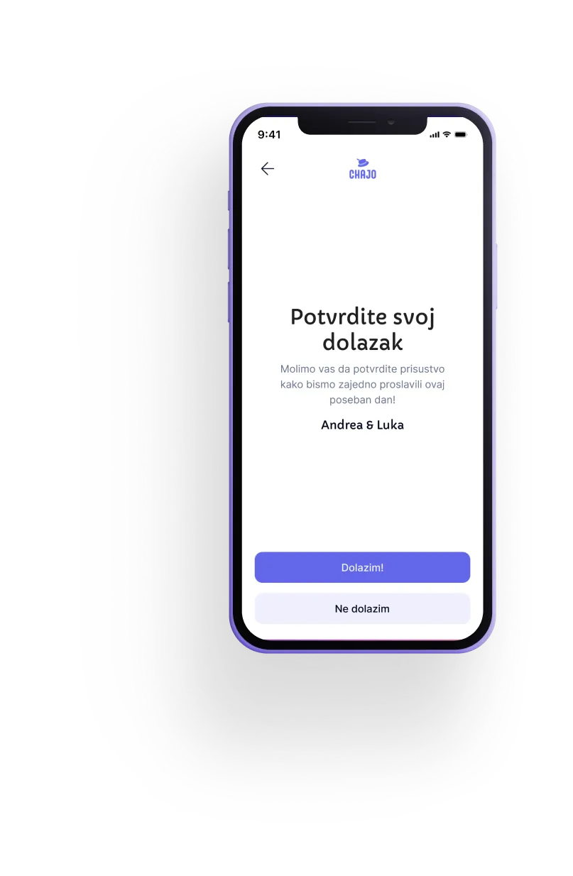 Chajo invitation - guest RSVP confirmation screen